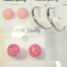 Lot 3 Pink Stud Silver Tone Hoop Earrings