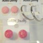 Lot 3 Pink Stud Silver Tone Hoop Earrings