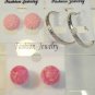 Lot 3 Pink Stud Silver Tone Hoop Earrings