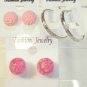 Lot 3 Pink Stud Silver Tone Hoop Earrings