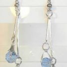 Thin Long Drop Blue Crystal Bead Dangle Earrings