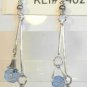 Thin Long Drop Blue Crystal Bead Dangle Earrings