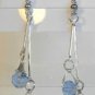 Thin Long Drop Blue Crystal Bead Dangle Earrings
