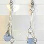 Thin Long Drop Blue Crystal Bead Dangle Earrings