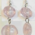 Round Lampwork Pink Glass Silver Plated Dangle Earrings