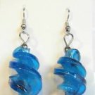 Blue Twisted Screwed Glass Dangle Earrings
