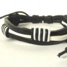 Black White Hemp Leather Bracelet Surfer Wristband Ethnic Tribal