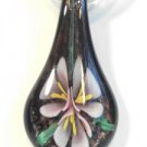 White Organza Wax String Necklace Pink Yellow 3 Flower Sparkle Teardrop Pendant