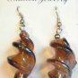 Brown Amber Twisted Screwed Glass Dangle Earrings