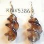 Brown Amber Twisted Screwed Glass Dangle Earrings