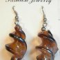 Brown Amber Twisted Screwed Glass Dangle Earrings