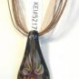 Brown Organza Wax String Necklace Pink Yellow 3 Flower Sparkle Teardrop Pendant
