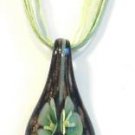 Green Organza Wax String Necklace 3 Flower Sparkle Teardrop Pendant