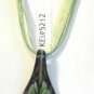 Green Organza Wax String Necklace 3 Flower Sparkle Teardrop Pendant