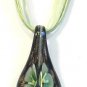 Green Organza Wax String Necklace 3 Flower Sparkle Teardrop Pendant