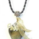 Black Braided Leather Necklace Green Heart Lampwork Glass Pendant Organza Beads