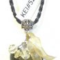 Black Braided Leather Necklace Green Heart Lampwork Glass Pendant Organza Beads