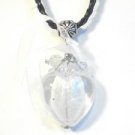 Black Braided Leather Necklace Clear Heart Lampwork Glass Pendant Organza Beads