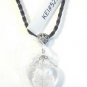 Black Braided Leather Necklace Clear Heart Lampwork Glass Pendant Organza Beads