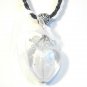 Black Braided Leather Necklace Clear Heart Lampwork Glass Pendant Organza Beads