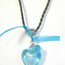 Black Braided Leather Necklace Blue Heart Lampwork Glass Pendant Organza Beads