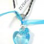 Black Braided Leather Necklace Blue Heart Lampwork Glass Pendant Organza Beads