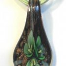 Green Organza Wax String Necklace Green Yellow 3 Flower Sparkle Teardrop Pendant