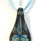 Aqua Organza Wax String Necklace Aqua Yellow 3 Flower Sparkle Teardrop Pendant