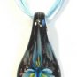 Aqua Organza Wax String Necklace Aqua Yellow 3 Flower Sparkle Teardrop Pendant