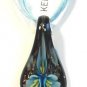 Aqua Organza Wax String Necklace Aqua Yellow 3 Flower Sparkle Teardrop Pendant
