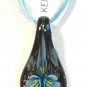 Aqua Organza Wax String Necklace Aqua Yellow 3 Flower Sparkle Teardrop Pendant