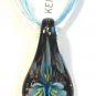 Aqua Organza Wax String Necklace Aqua Yellow 3 Flower Sparkle Teardrop Pendant