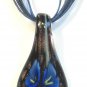 Dark Blue Organza Wax String Necklace 3 Flower Sparkle Teardrop Pendant