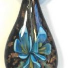 Aqua Organza Wax String Necklace Blue 3 Flower Sparkle Teardrop Pendant