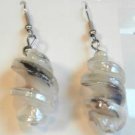 White Twisted Screwed Glass Dangle Earrings
