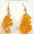Yellow Gold Twisted Screwed Glass Dangle Earrings Caramel