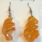 Yellow Gold Twisted Screwed Glass Dangle Earrings Caramel