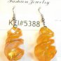 Yellow Gold Twisted Screwed Glass Dangle Earrings Caramel