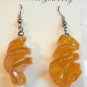 Yellow Gold Twisted Screwed Glass Dangle Earrings Caramel