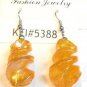 Yellow Gold Twisted Screwed Glass Dangle Earrings Caramel