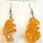 Yellow Gold Twisted Screwed Glass Dangle Earrings Caramel
