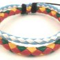 Blue White Red Yellow Green Hemp Leather Bracelet Surfer Wristband