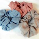 Lot 3 Linen Hair Twisters Scrunchies Ponytail Holder Blue Rose Pink Mauve Purple