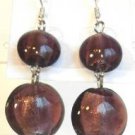 Round Lampwork Purple Glass Silver Plated Dangle Earrings