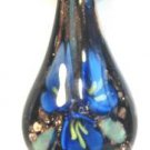 Black Organza Wax String Necklace Blue 3 Flower Sparkle Teardrop Pendant