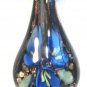 Black Organza Wax String Necklace Blue 3 Flower Sparkle Teardrop Pendant