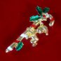 Gold Tone Candy Cane Elf Green Holly Broach Brooch Pin