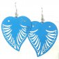 Blue Large Filigree Leaf Owl Fashion Dangle Earrings