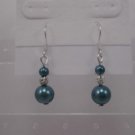Green Aqua Glass Pearl Silver Plated Artisan Dangle Earrings Elegant