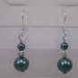 Green Aqua Glass Pearl Silver Plated Artisan Dangle Earrings Elegant